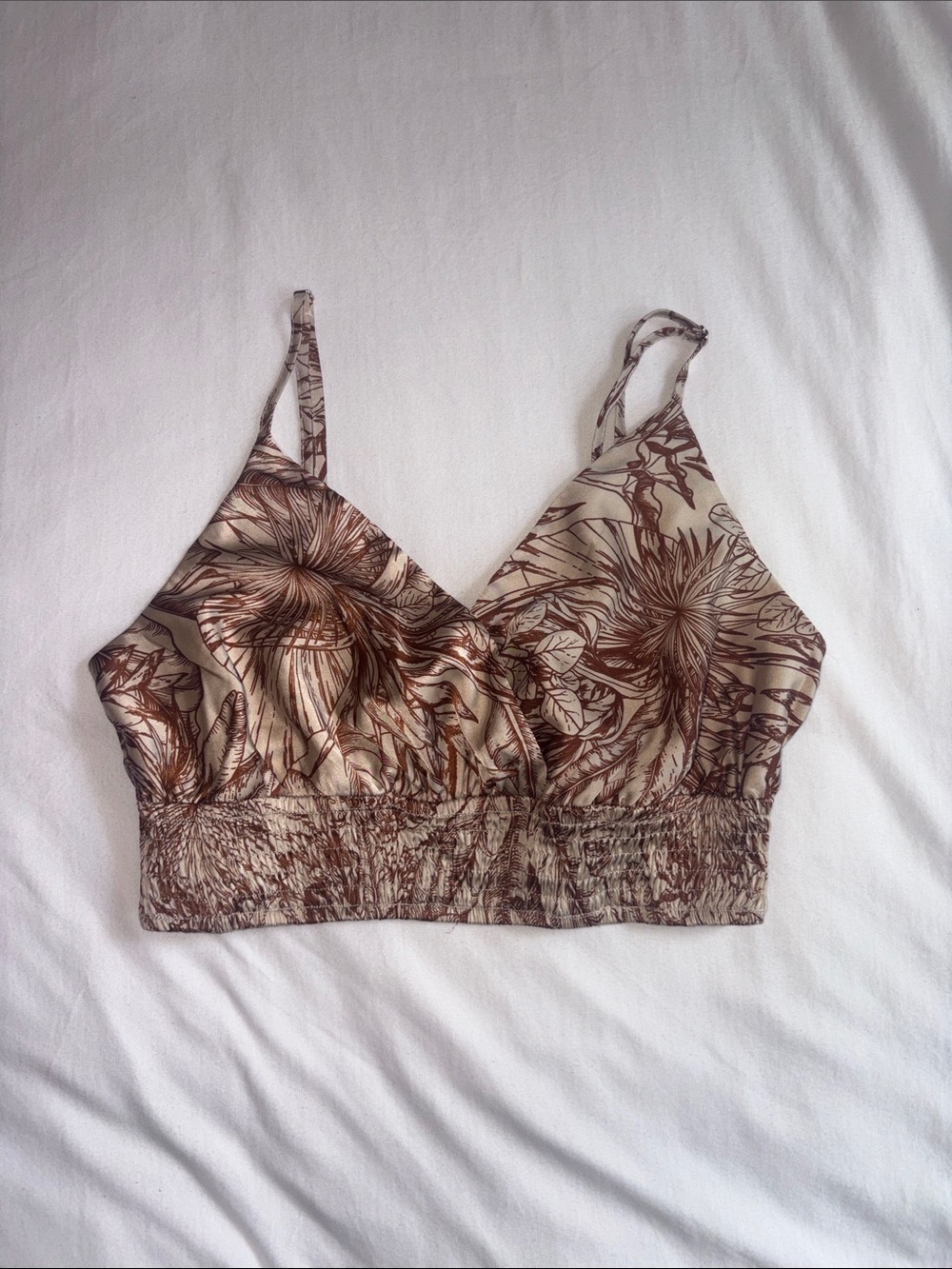 Aakaa Beige and Brown Floral Crop Bralette